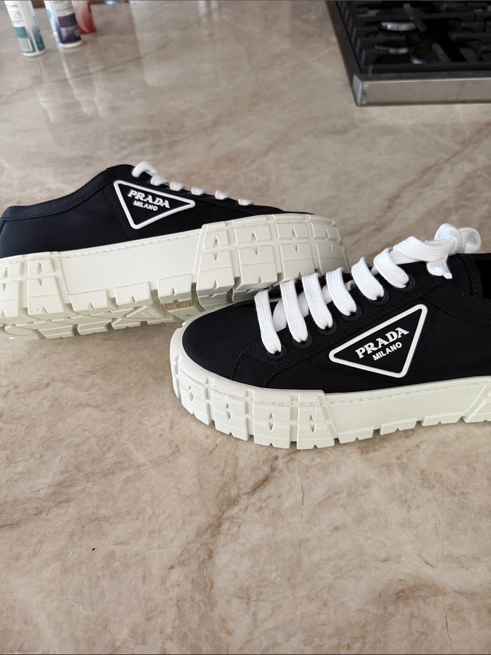 Prada Black and White Platform Sneakers